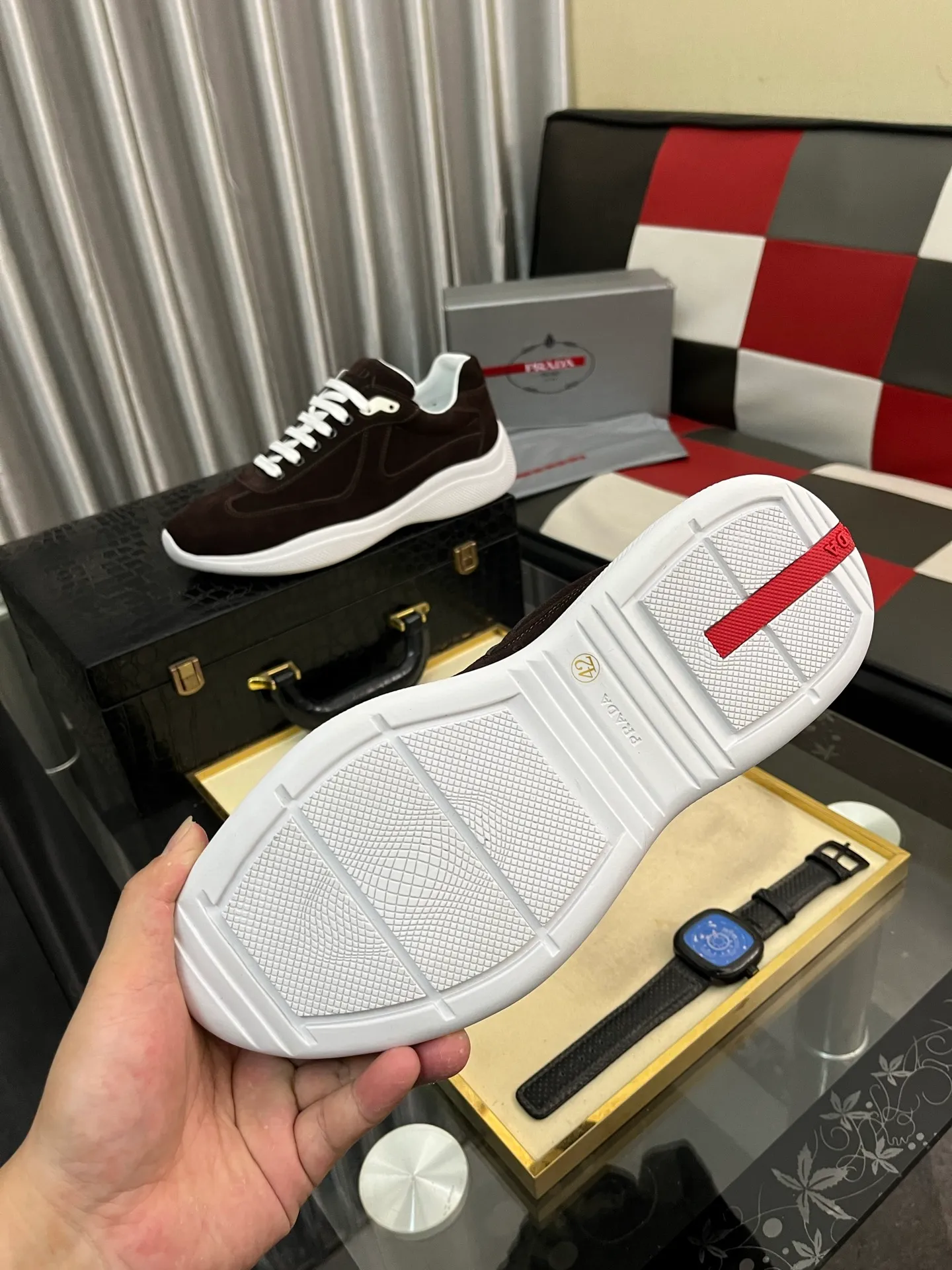 Men's shoes 💰400⌚️⌚️【PRADA】Prada casual shoes, originally developed 1:1, made of high-mercerized cowhide with imported cowhide, silk sheepskin lining, rubber outsole, comfortable and soft on the foot, size: 38-444️⃣Colors available